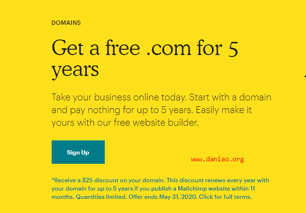 mailchimp免费5年自定义域名包括com等 – 还可以建立免费网站