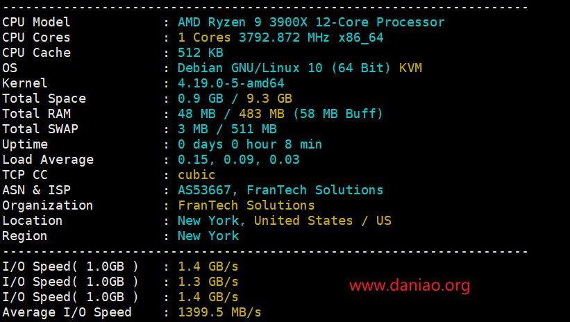 buyvm卢森堡机房高性能AMD系列VPS测评 –  LU RYZEN KVM 512MB