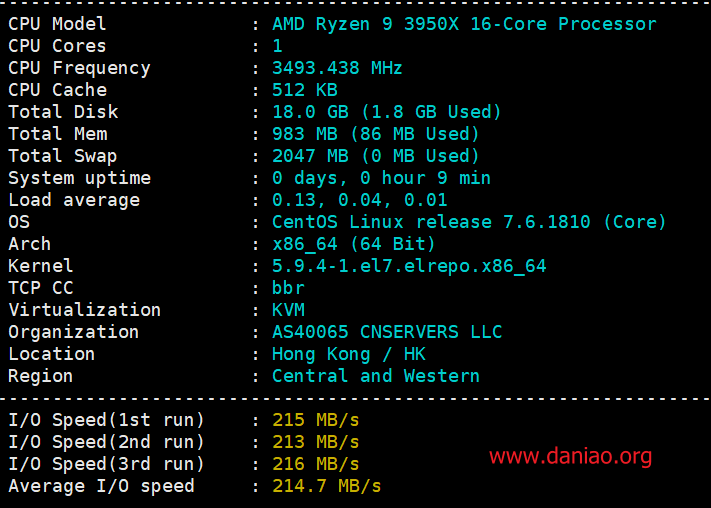 edgenat：cera vps测评(三网回程强制联通CUVIP线路) – 1核(AMD Ryzen 9 3950X)/1G/20gssd/1G带宽/1T流量