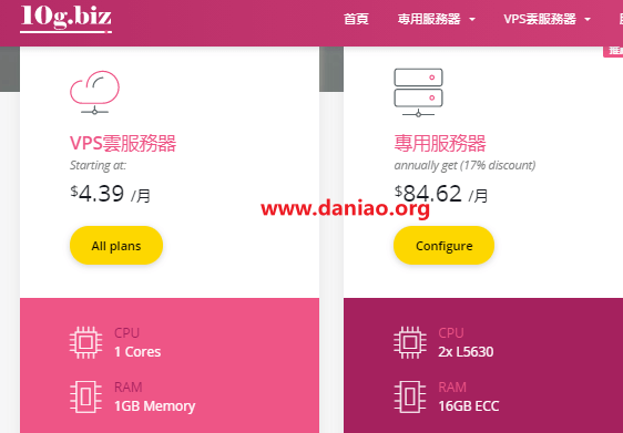 10gbiz，中国香港+美国CN2 GIA线路云服务器低至$2.36/月，美国站群服务器首月半价，香港E5独服180元起