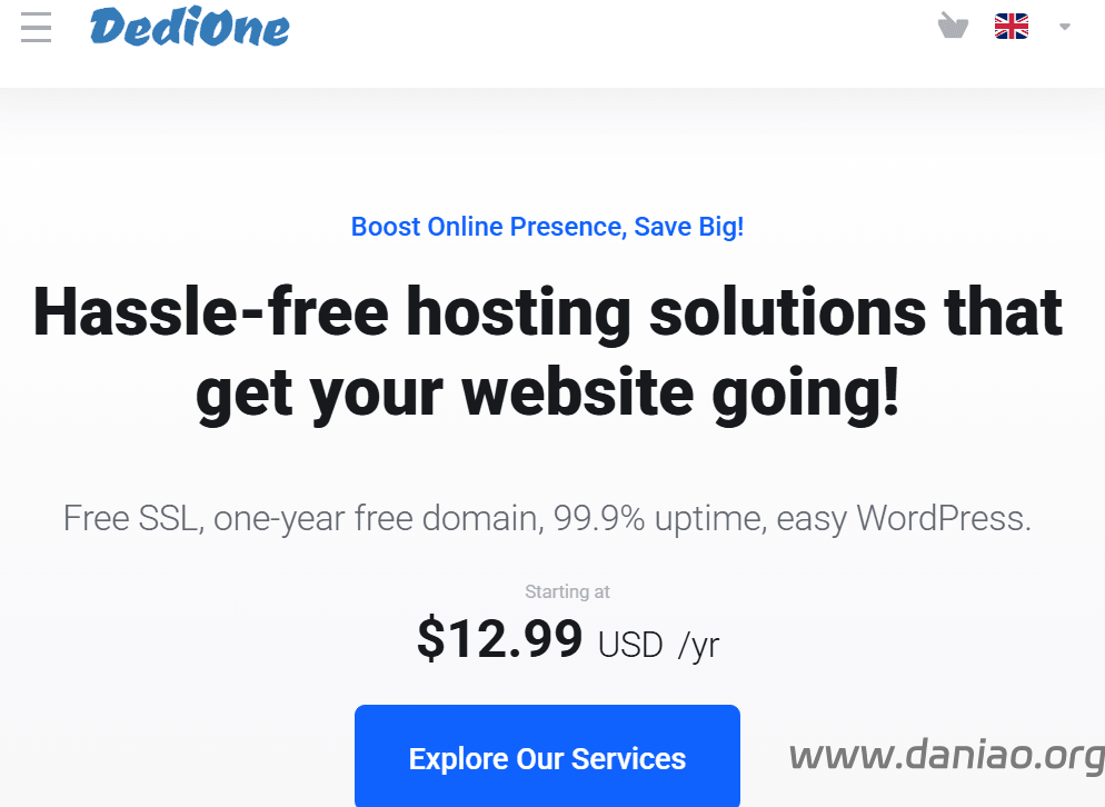 DediOne：美国优化带宽VPS，$12.99/年，1核/1G内存/20G SSD/100Mbps@不限流量-大鸟笔记