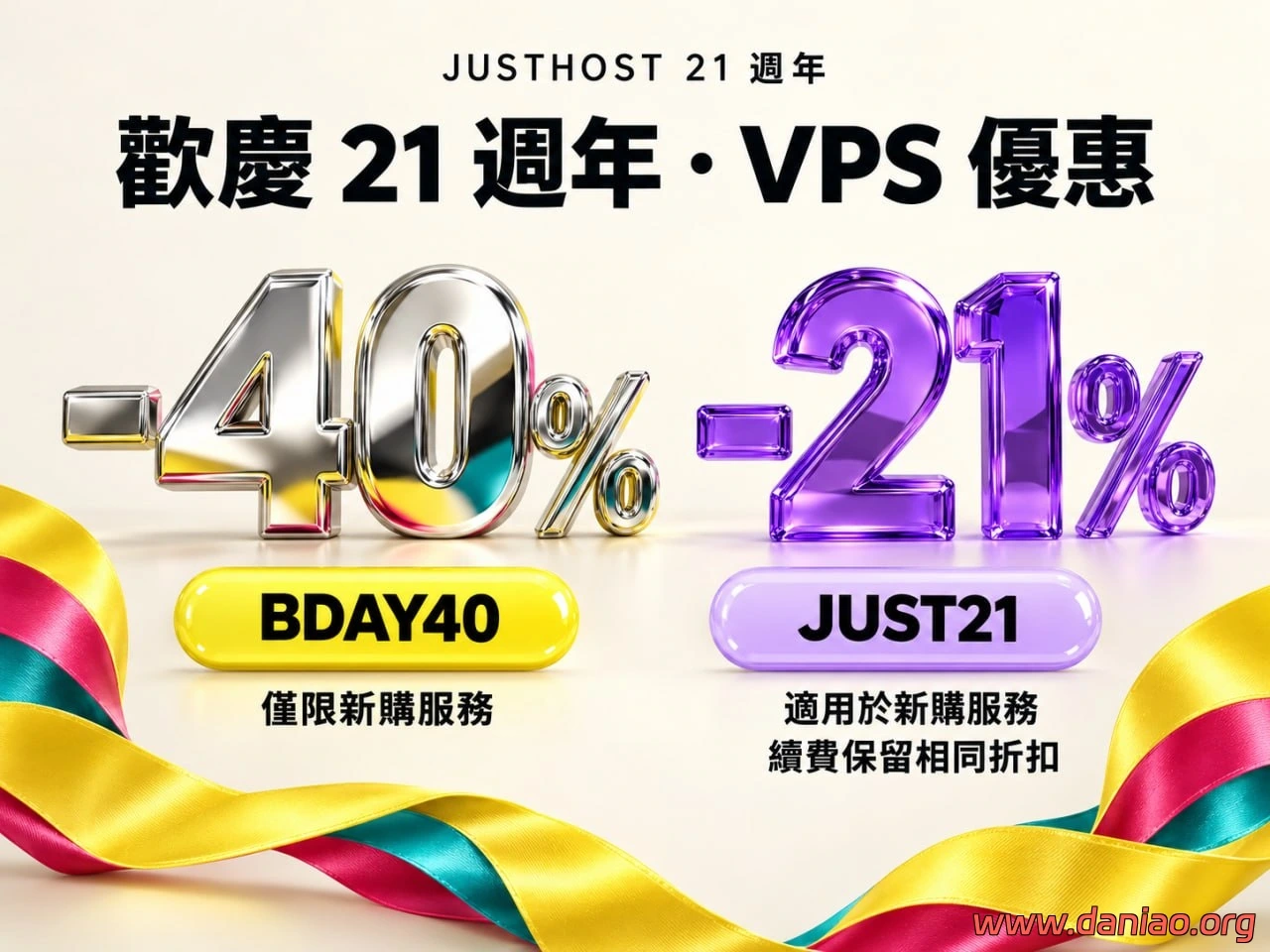 JustHost 21 周年:VPS 首期 6 折/长期 79 折,¥19.59/月起,41 国 79机房可选择-大鸟笔记